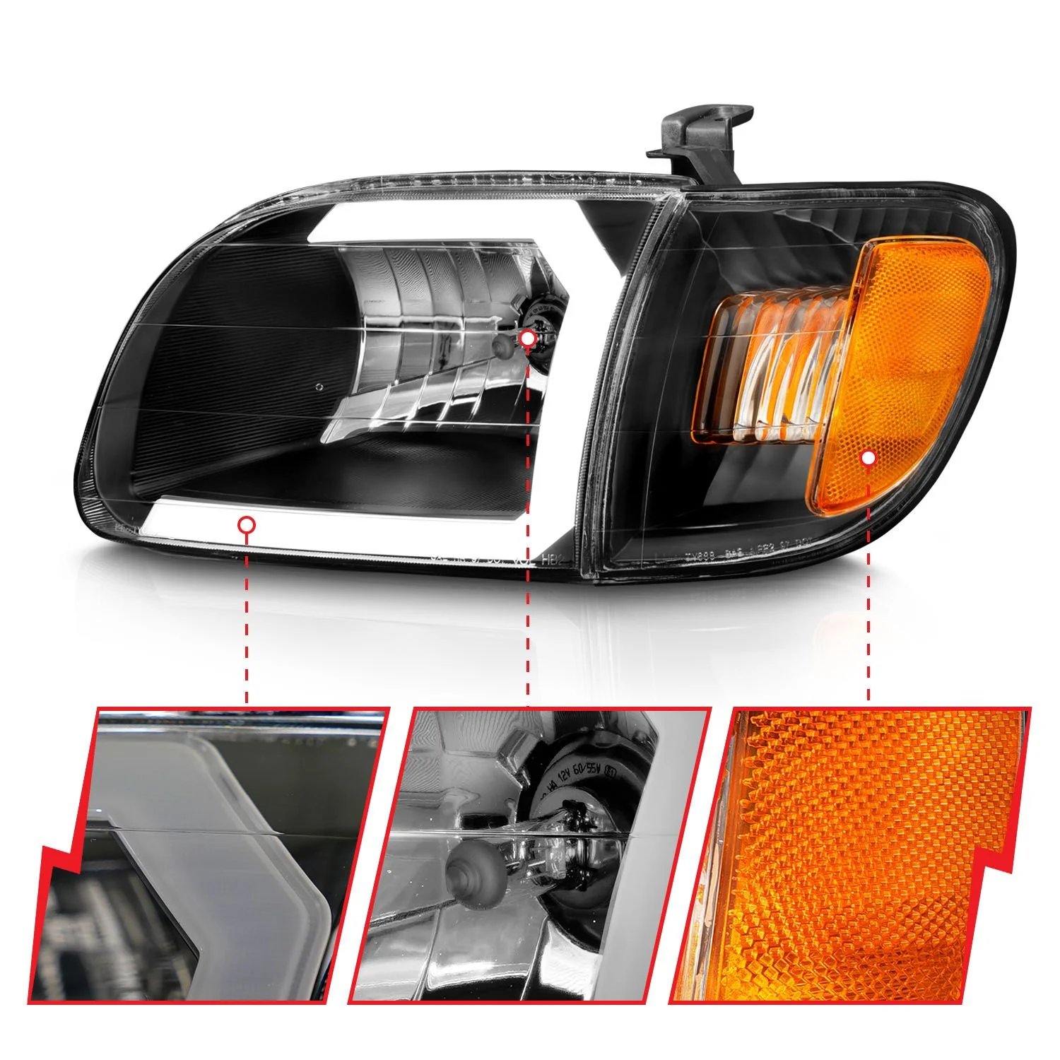 Anzo Crystal Plank Headlights Black For Tundra (2000-2004) - Image 2