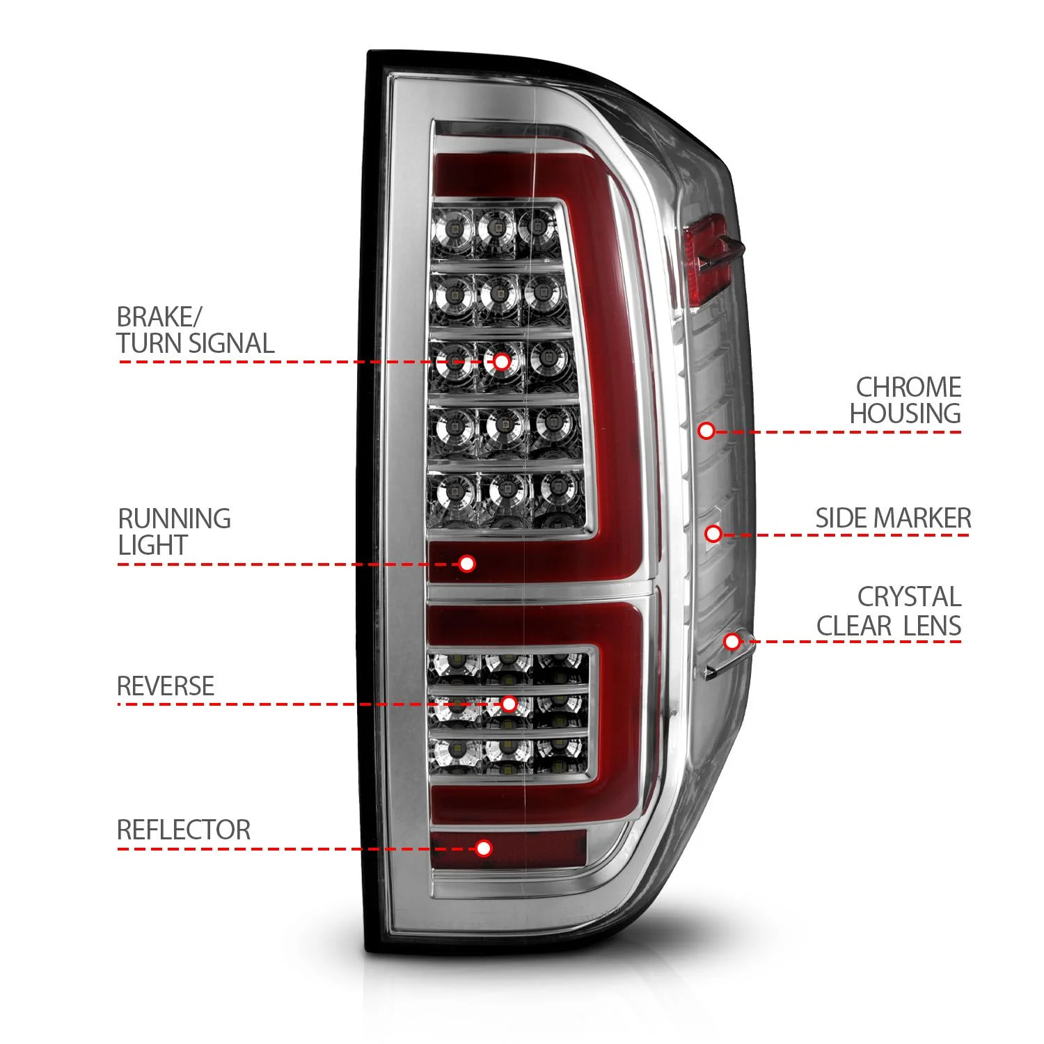 Anzo Full LED Tail Lights Chrome Clear Lens For Tundra (2014-2021) - Image 3