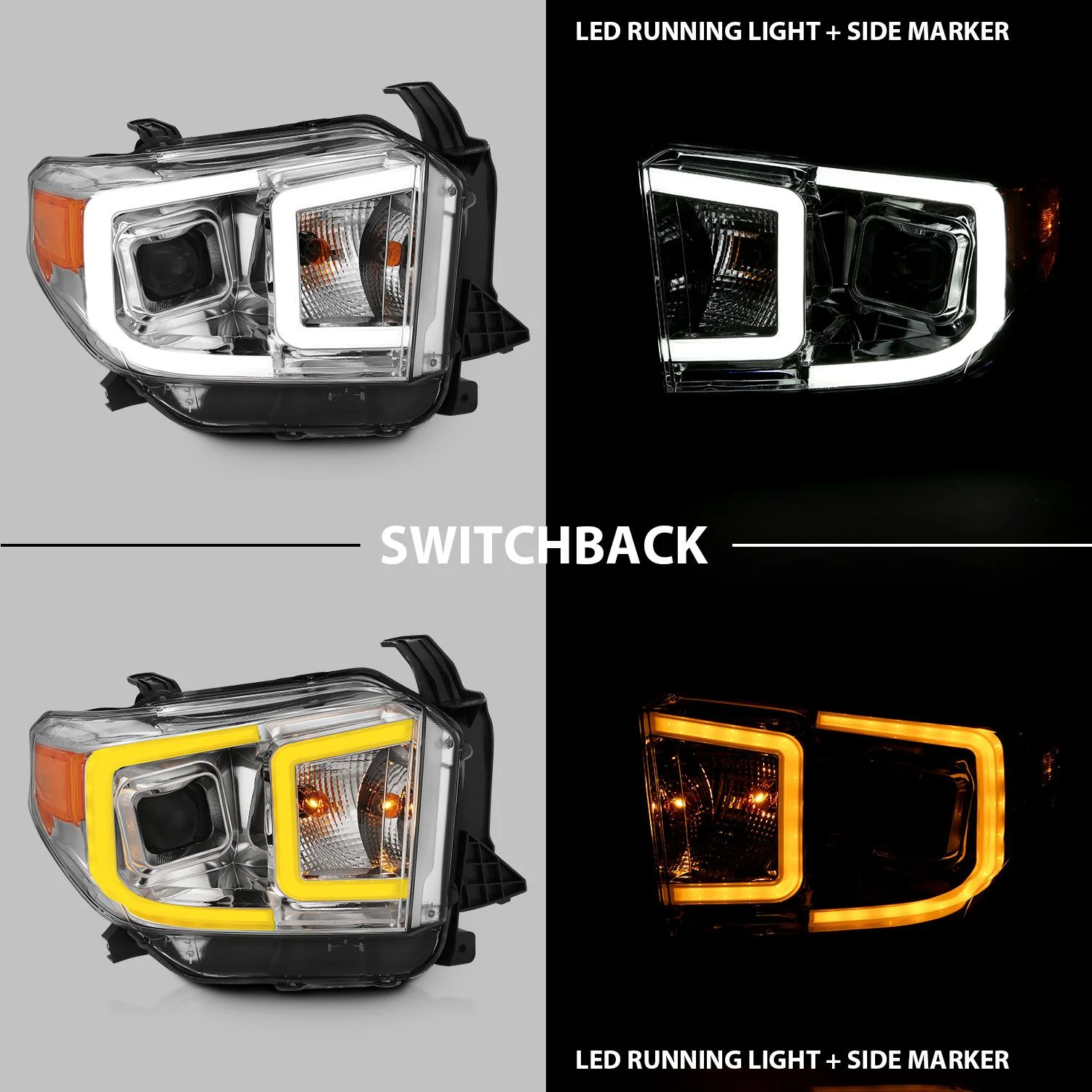 Anzo Projector LED Bar Style Switchback Chrome Headlights For Tundra (2014-2017) - Image 3
