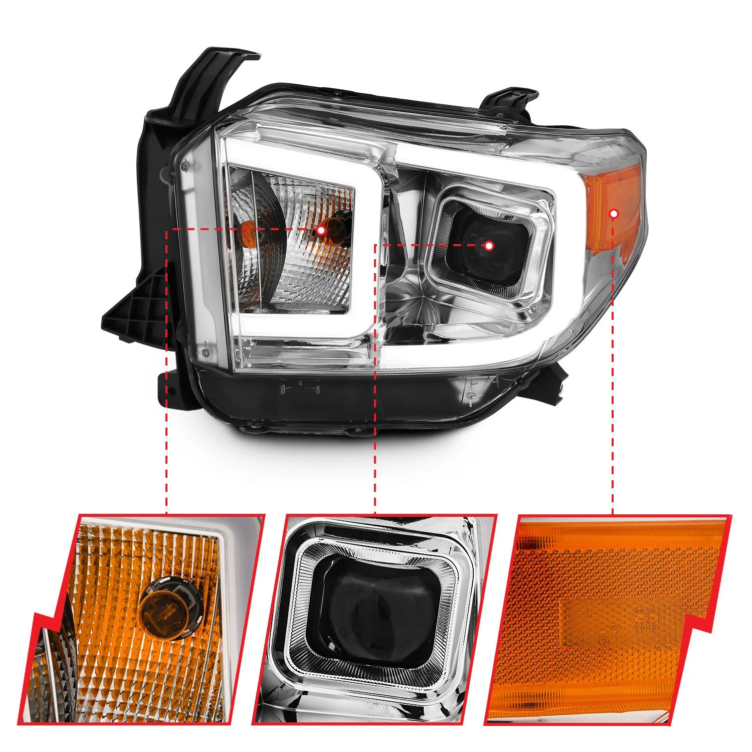 Anzo Projector LED Bar Style Switchback Chrome Headlights For Tundra (2014-2017) - Image 4