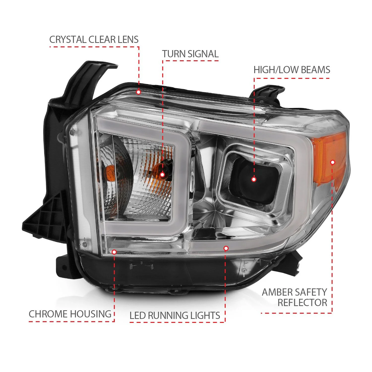 Anzo Projector LED Bar Style Switchback Chrome Headlights For Tundra (2014-2017) - Image 5