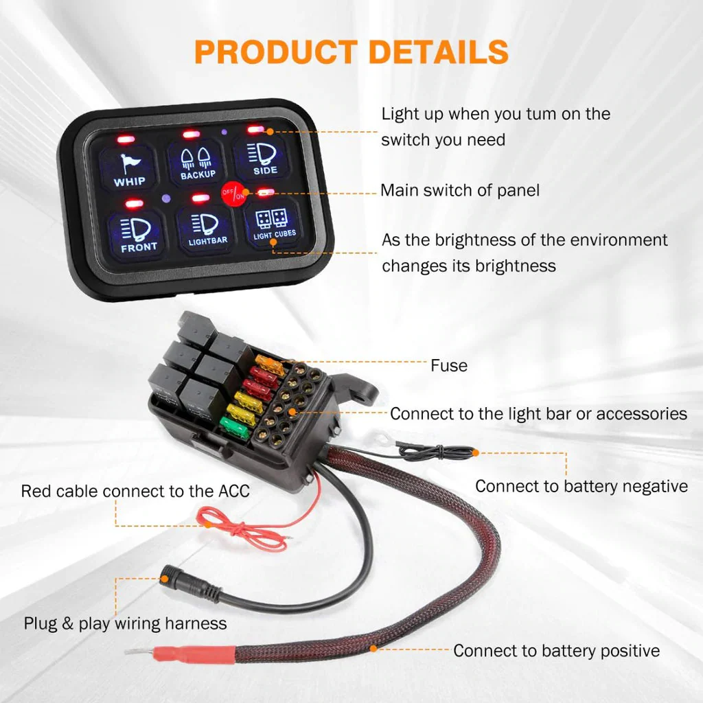 Auxbeam 6 Gang LED Switch Panel Kit - Image 5