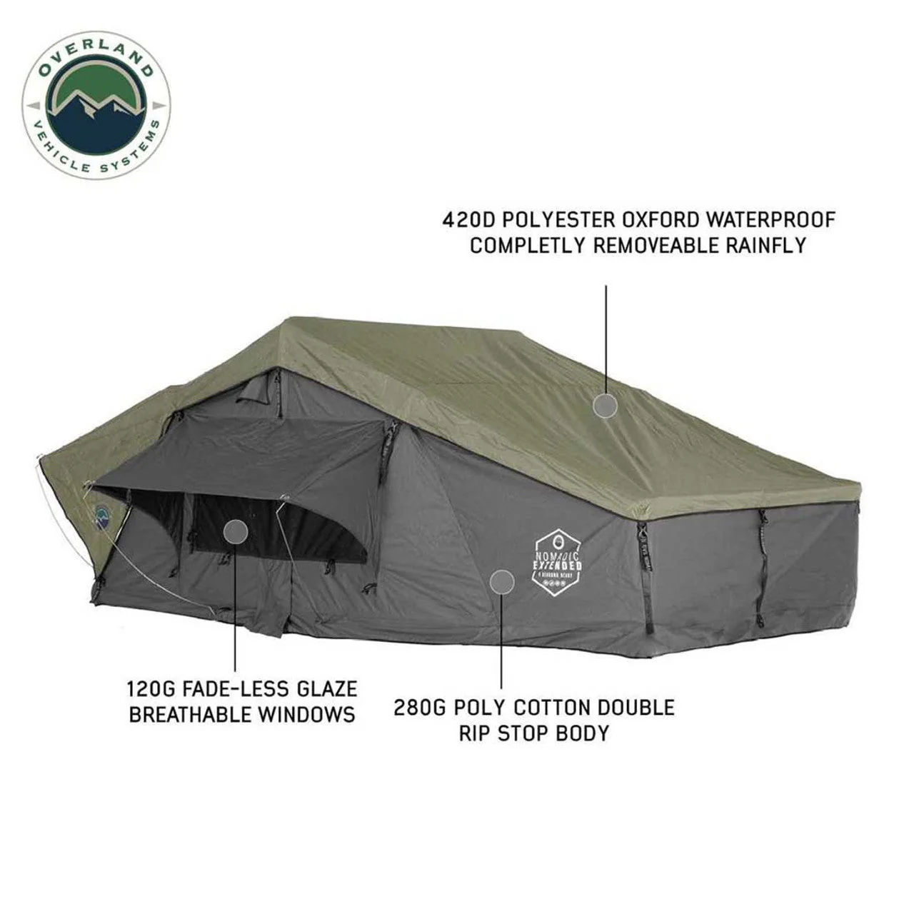 Overland Vehicle Systems HD Nomadic 4 Extended Soft Shell Roof Top Tent - Image 11