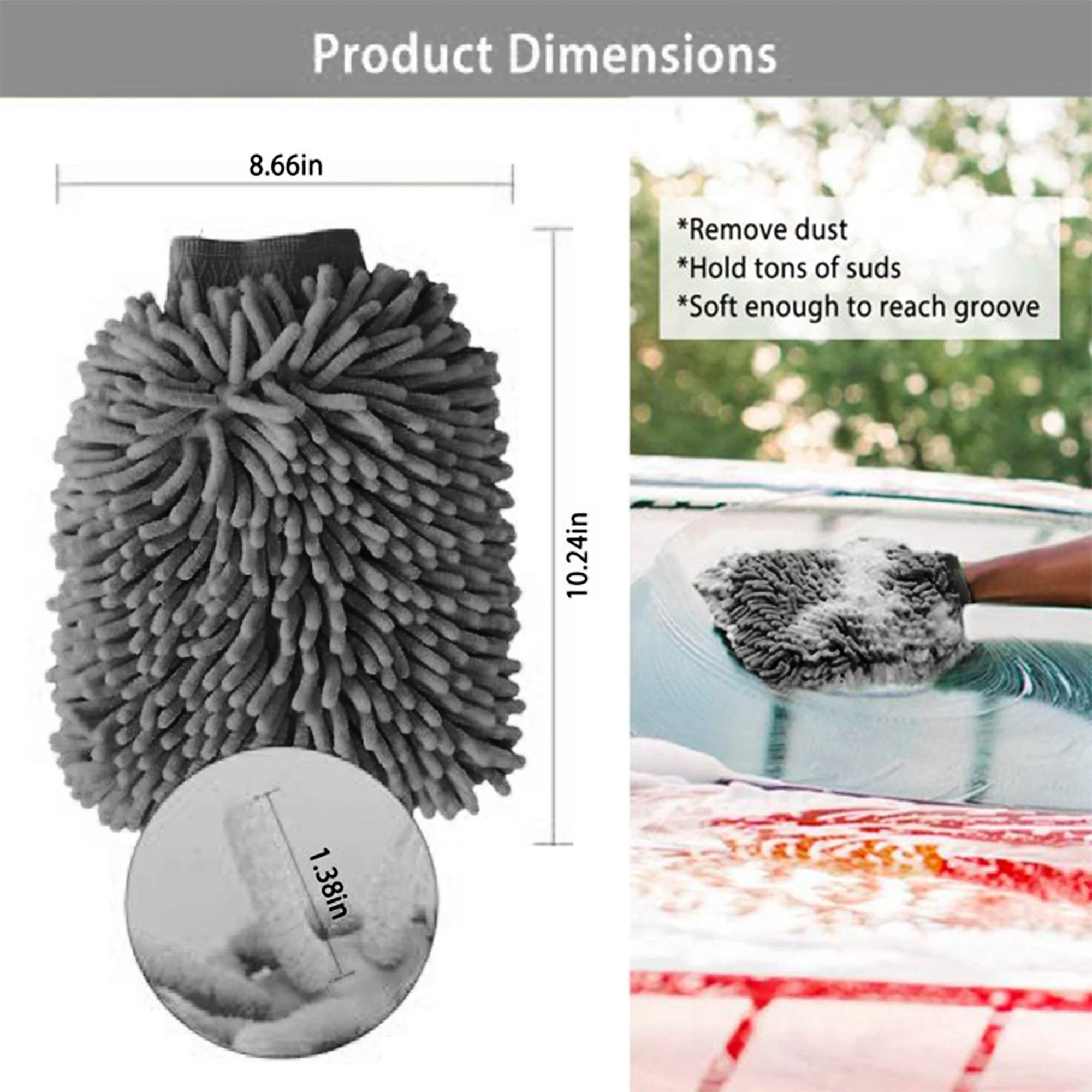 WASH&WHIPS Microfiber Chenille Car Cleaning Mitt - 2pk - Image 4