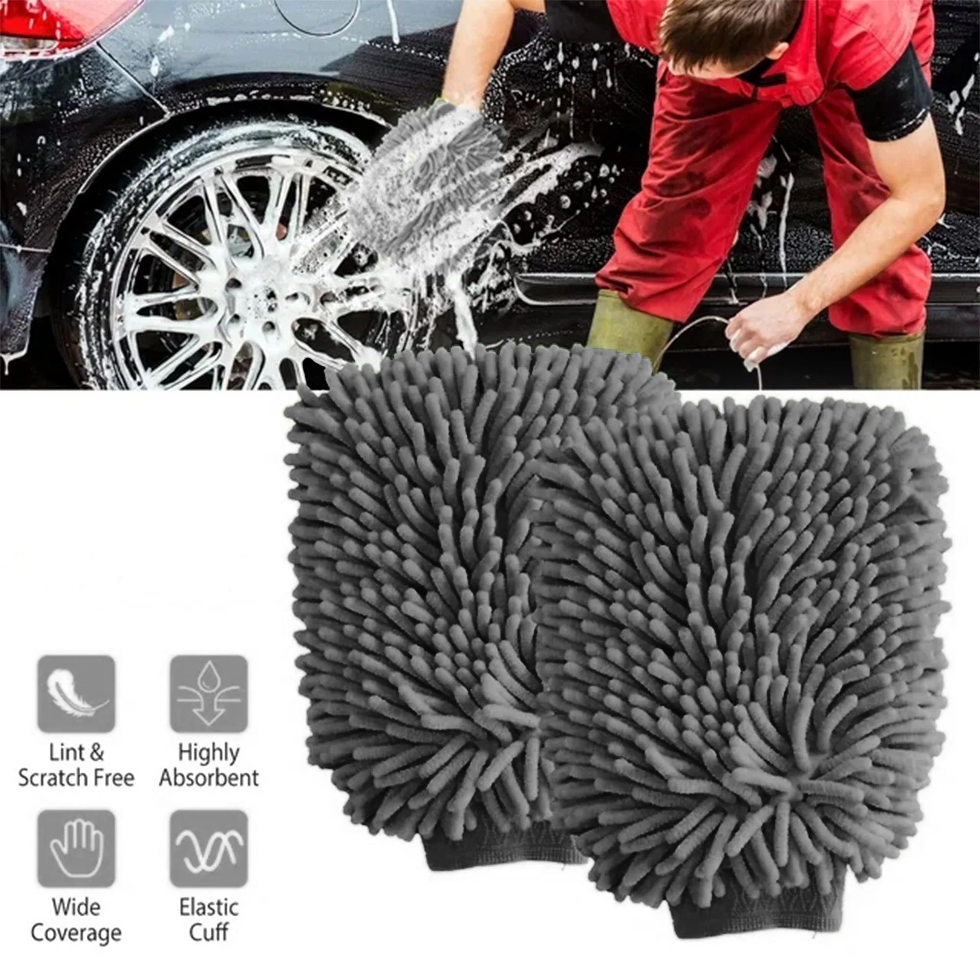 WASH&WHIPS Microfiber Chenille Car Cleaning Mitt - 2pk - Image 8