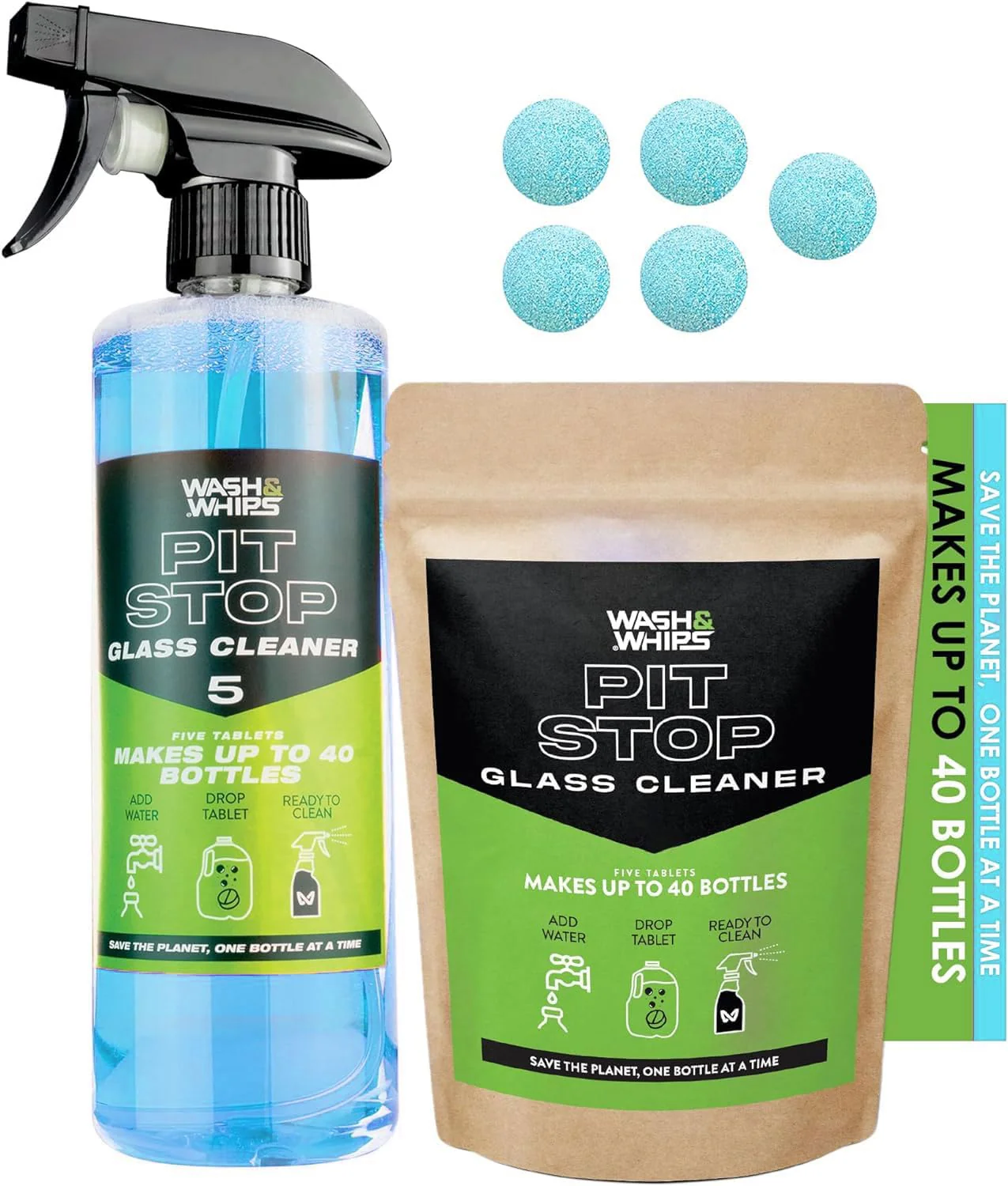 WASH&WHIPS Pit Stop Glass Cleaner / All Surface Cleaner Refill Tablets (Makes 5 Gallons) - Image 11